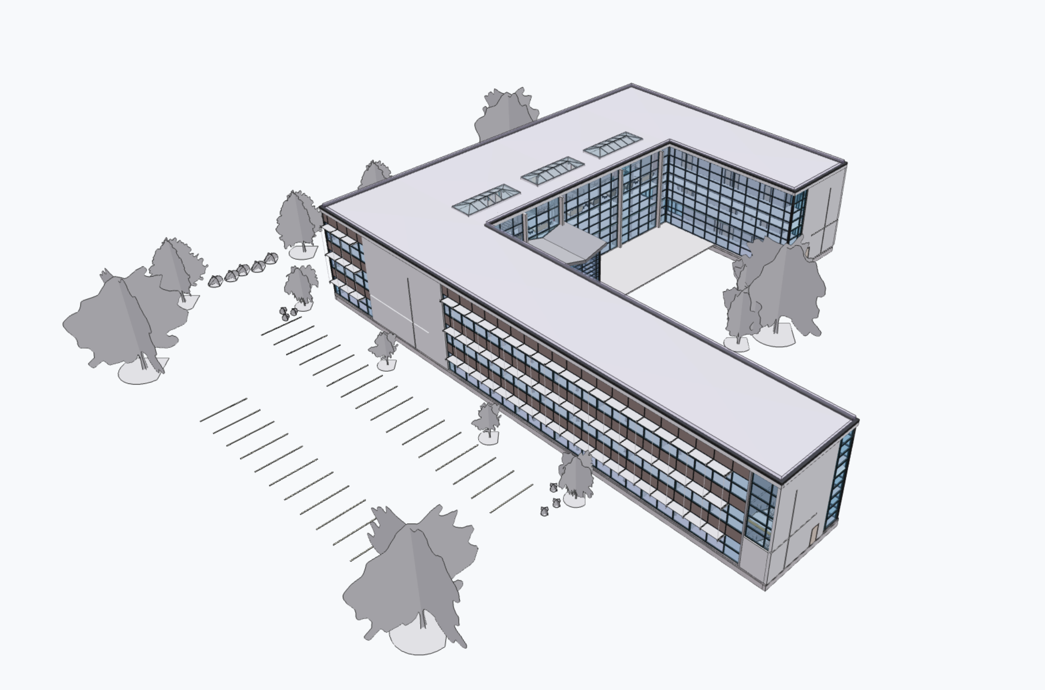 GLB output of a 96 MB Revit-exported office building, converted from IFC by IFC2StructuredData